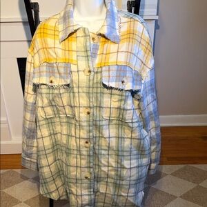 Polagram Yellow and Light Blue Plaid Shacket